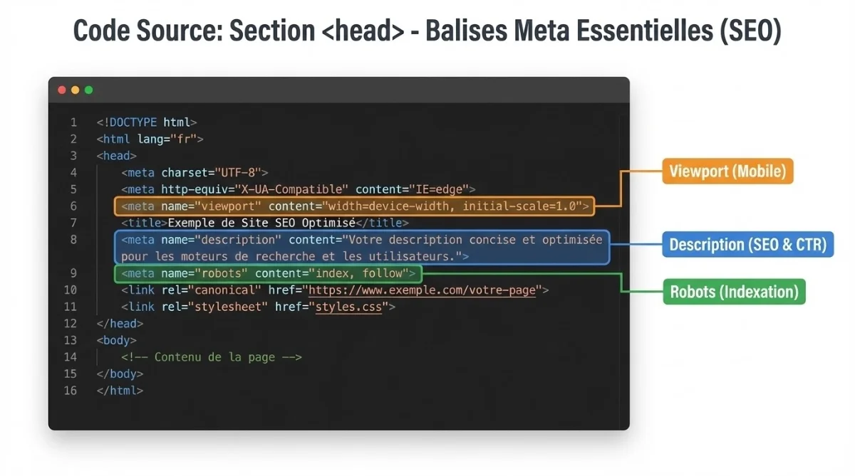 [Code HTML avec balises meta]