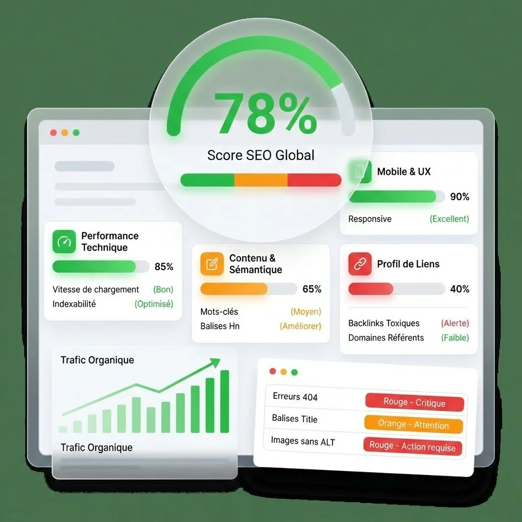 [Rapport audit SEO avec indicateurs]