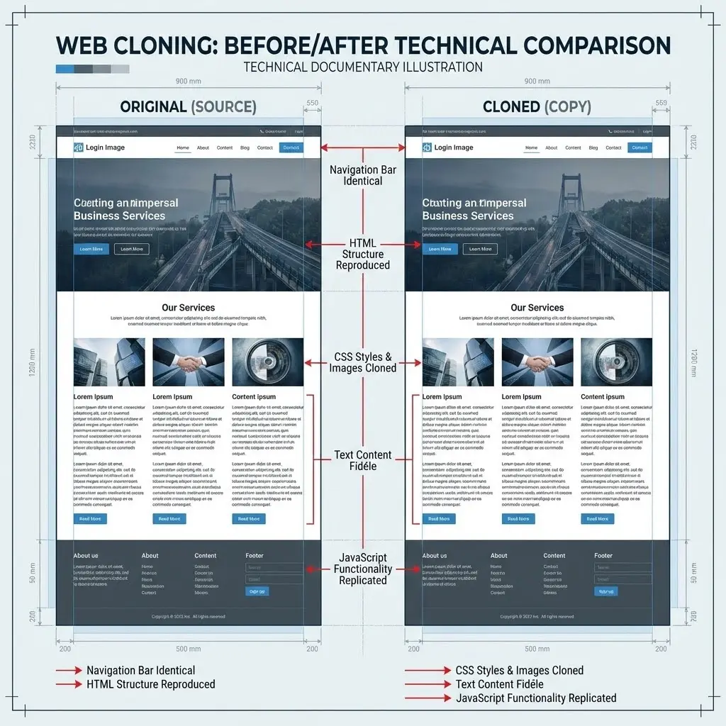 [Comparaison site original et version clonée]