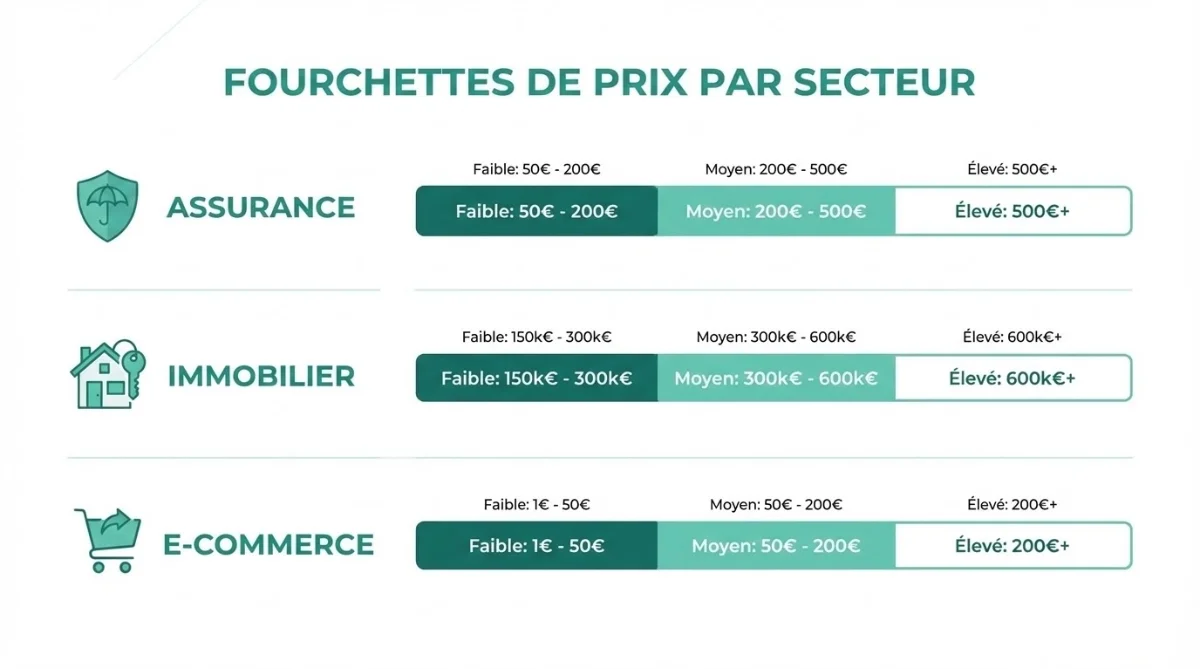 Infographie des fourchettes de prix par secteur