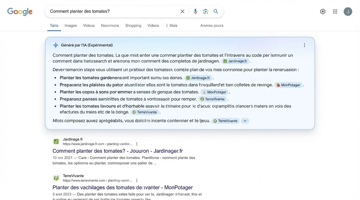 [Interface Google SGE avec réponse IA]