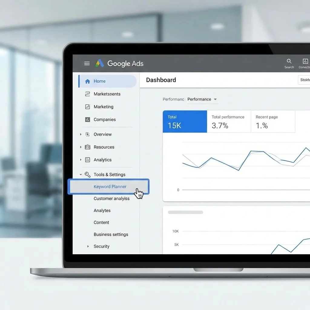 Menu Google Ads avec option Keyword Planner