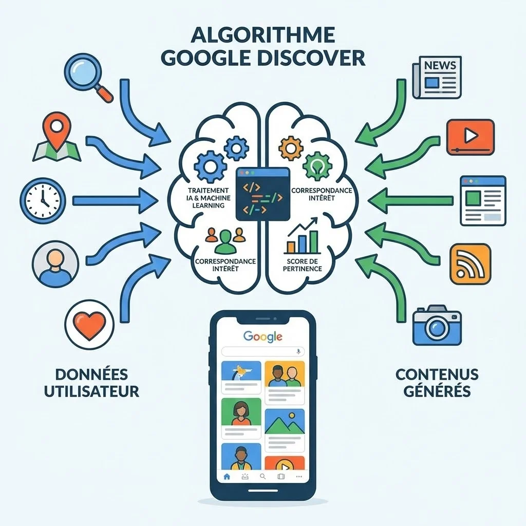 [Schéma algorithme Google Discover]