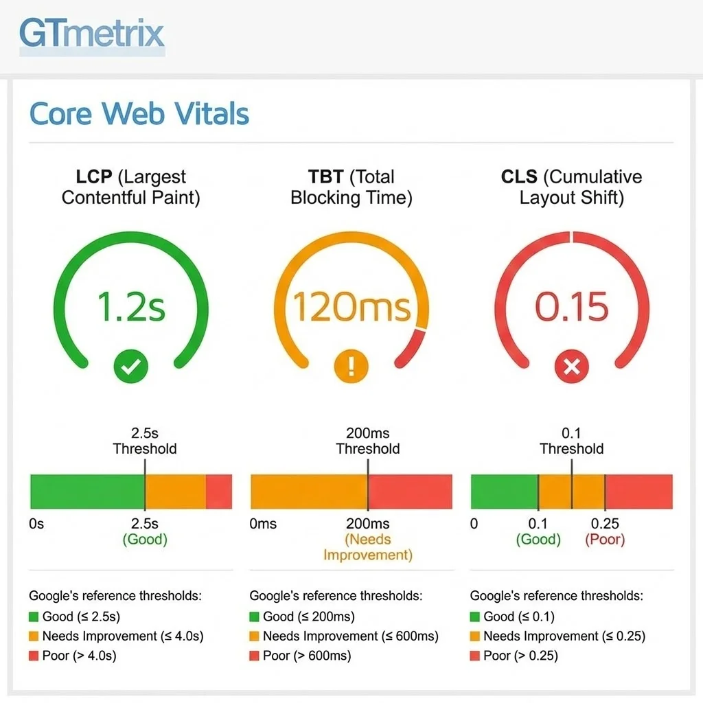 [Core Web Vitals dans GTmetrix]