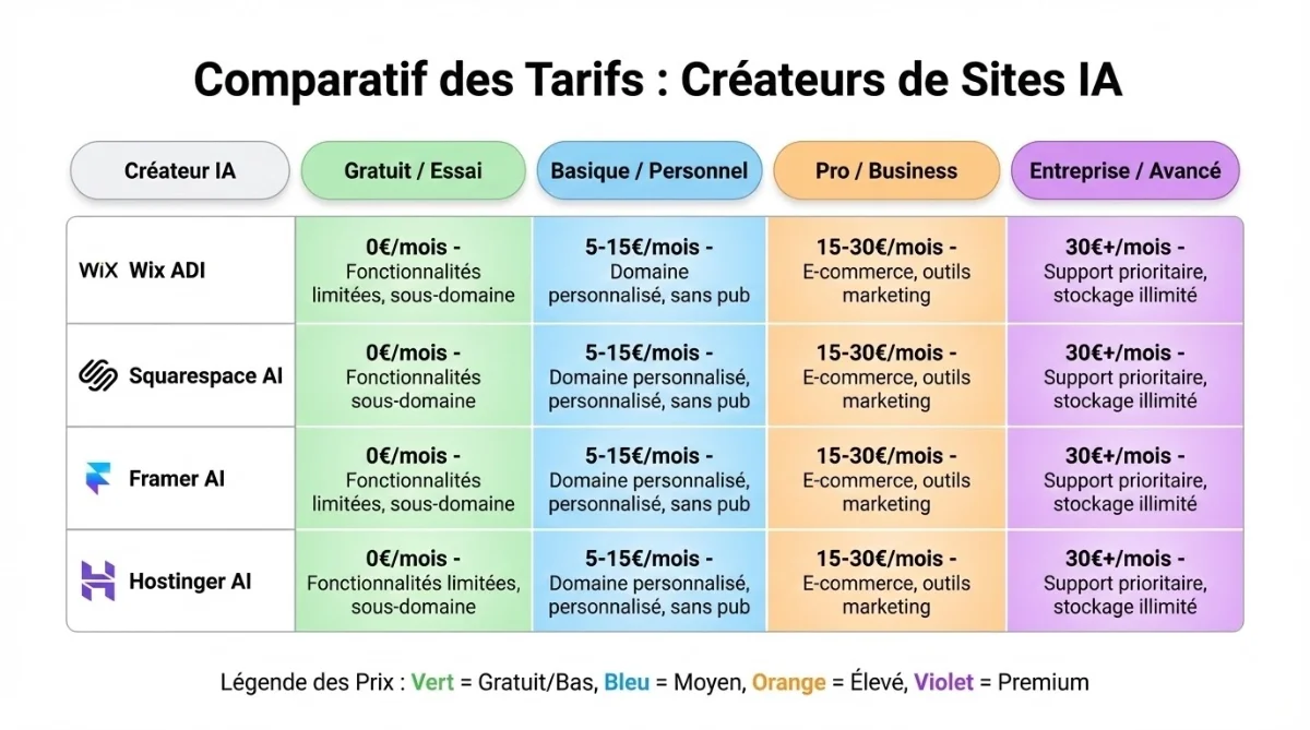 [Comparatif tarifs créateurs sites IA]