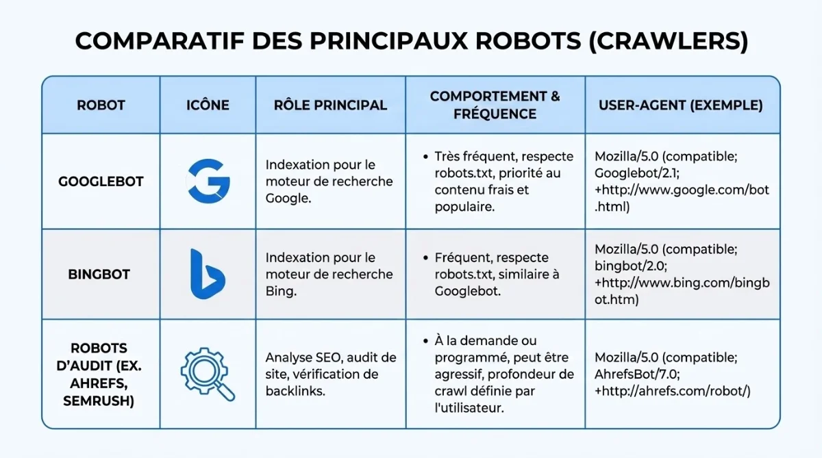 [Comparatif Googlebot, Bingbot et robots d'audit]